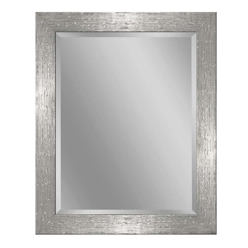 Elegant Chrome and White Textured Rectangular Beveled Wall Mirror - 27.5" x 33.5"