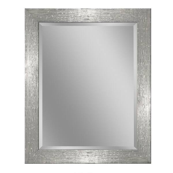 Deco Mirror 36 in. W x 46 in. H Driftwood Wall Mirror in Chrome and White