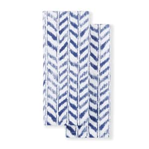Maui Herringbone Navy Blue/White Cotton Kitchen Towel Set (2-Pack)