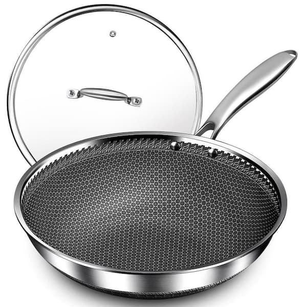 12 in. Stainless Steel Wok with Glass Lid, PFOA-Free Nonstick, Oven and Dishwasher Safe, Induction Compatible