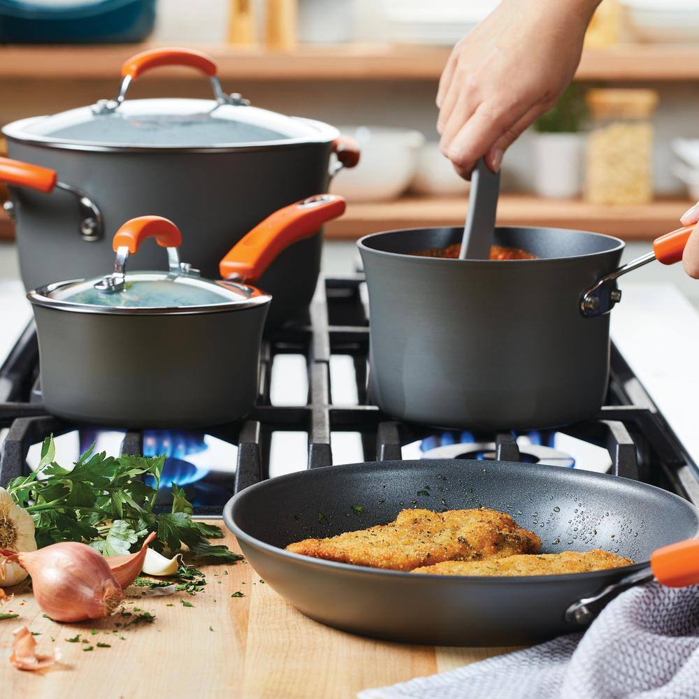 Gray and Orange 14-Piece Nonstick Aluminum Cookware Set