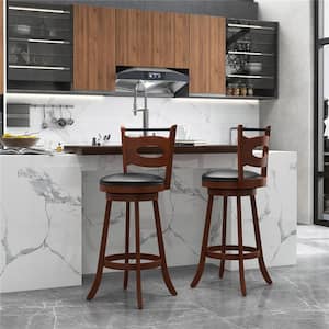 Bar Stools 360-Degree Swivel Dining Chairs Solid Rubber Wood Leather Padded (Set of 2)