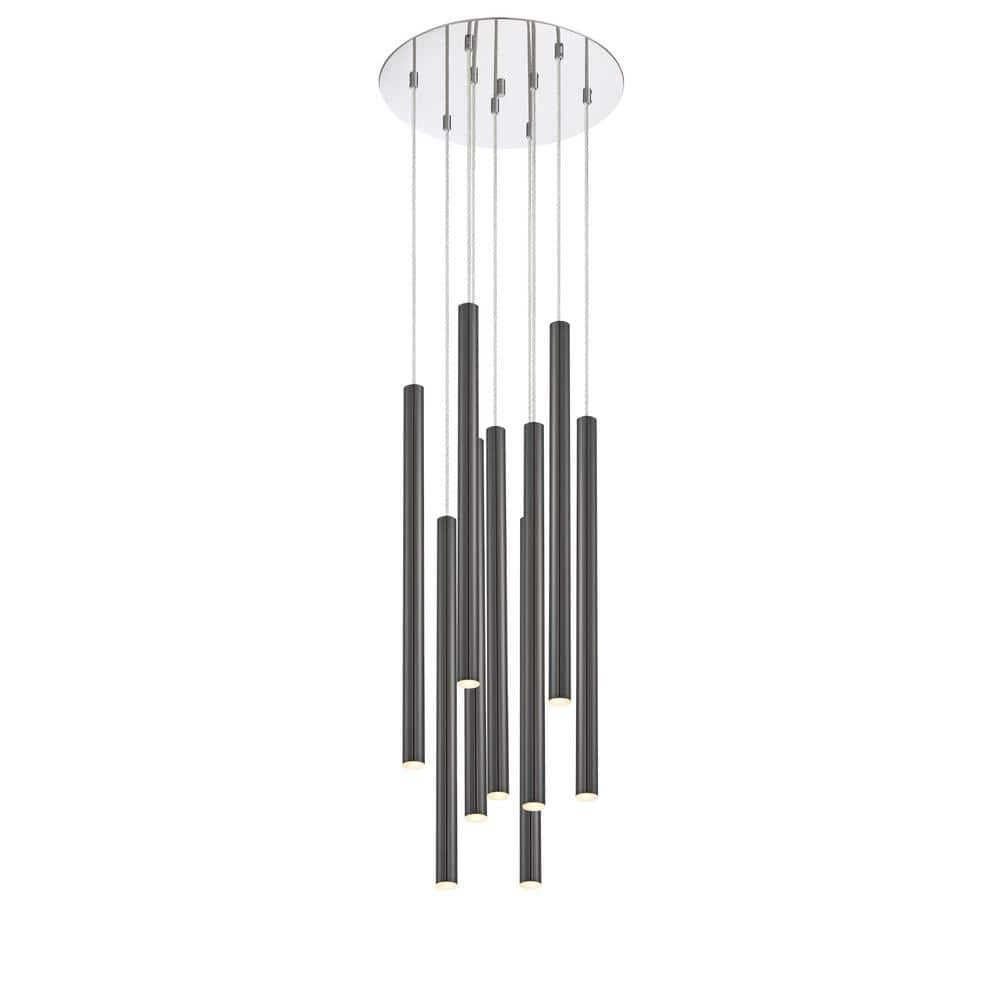 Forest 5 W 9 Light Chrome Integrated LED Shaded Chandelier with Pearl Black