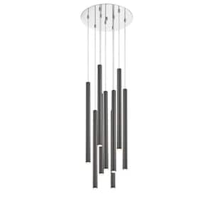 Forest 5 W 9 Light Chrome Integrated LED Shaded Chandelier with Pearl Black Steel Shade