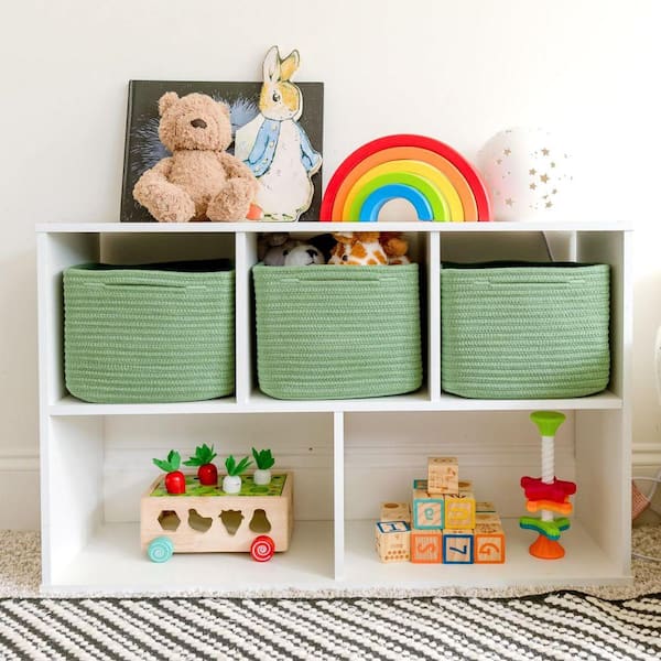 Green 9 in. x 7 in. Cotton Rope Woven Cube Storage Decorative