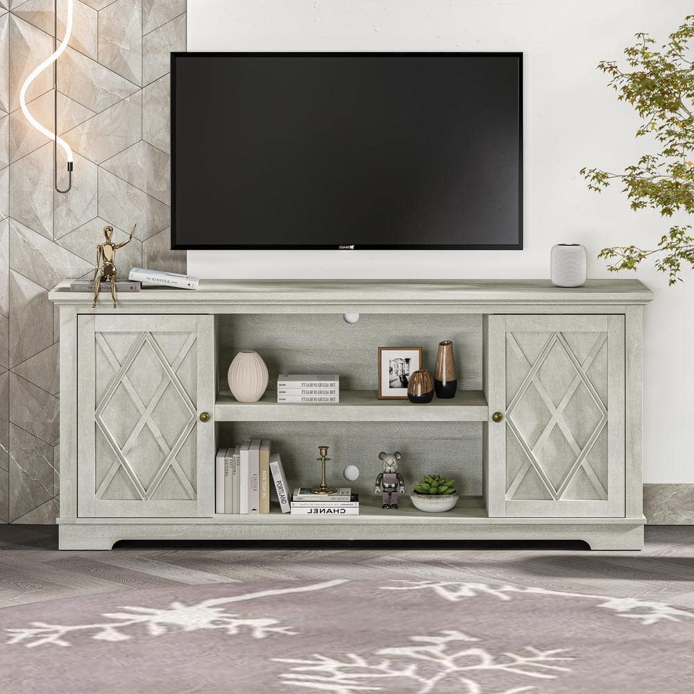 Off White 70" Farmhouse TV Stand with Cabinets