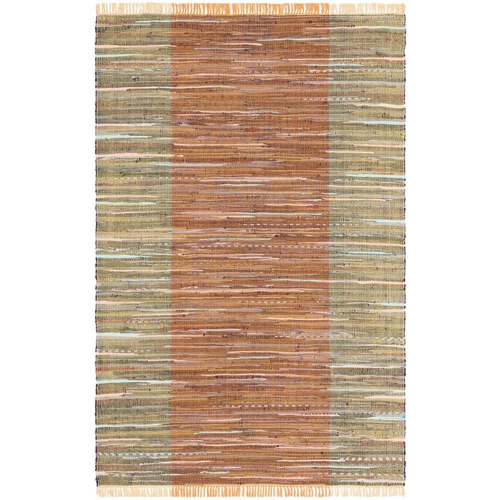SAFAVIEH Rag Romeo Striped Fringe Cotton Area Rug  Rust/Gold  2  x 3