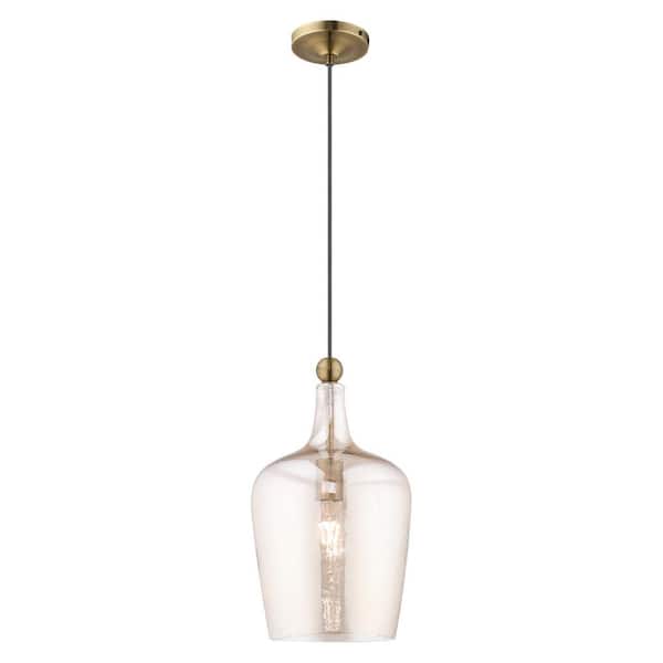 AVIANCE LIGHTING Brenford 1-Light Antique Brass Mini Pendant with Champagne Glass