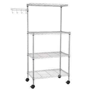 Silver Kitchen Cart with Microwave Oven Stand Storage
