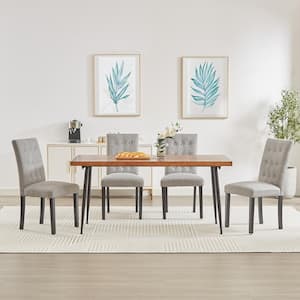 Upholstered Dining Chairs Set of 4 Gray Button Tufted Back, Padded Seat, Wood Legs with Rubber Footpads Kitchen Chairs