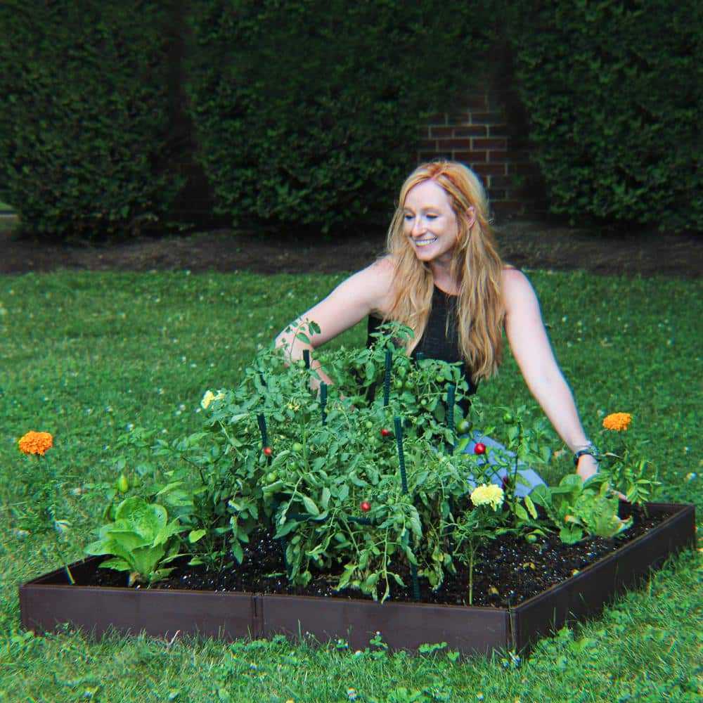 Brown Polyethylene Modular Raised Garden Bed Kit, 4' x 4'
