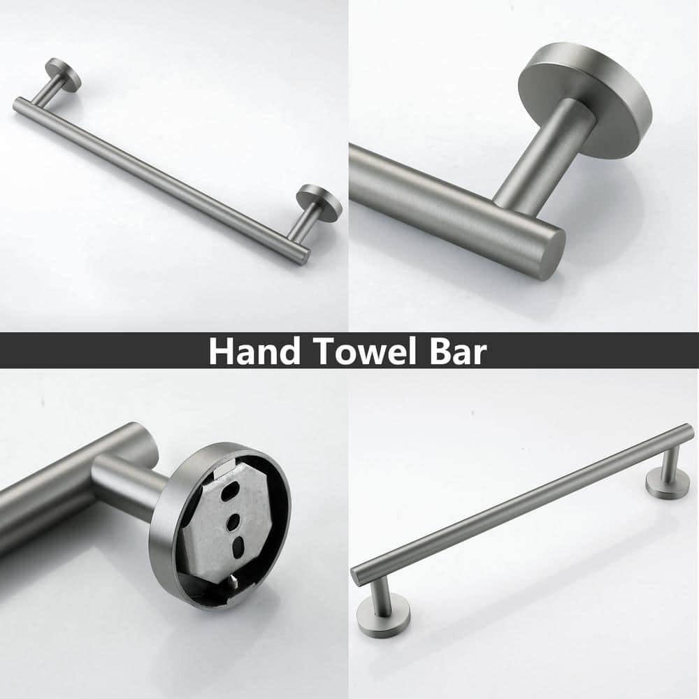 Brushed Nickel 5-Piece Bathroom Hardware Set with Towel Bar and Hooks