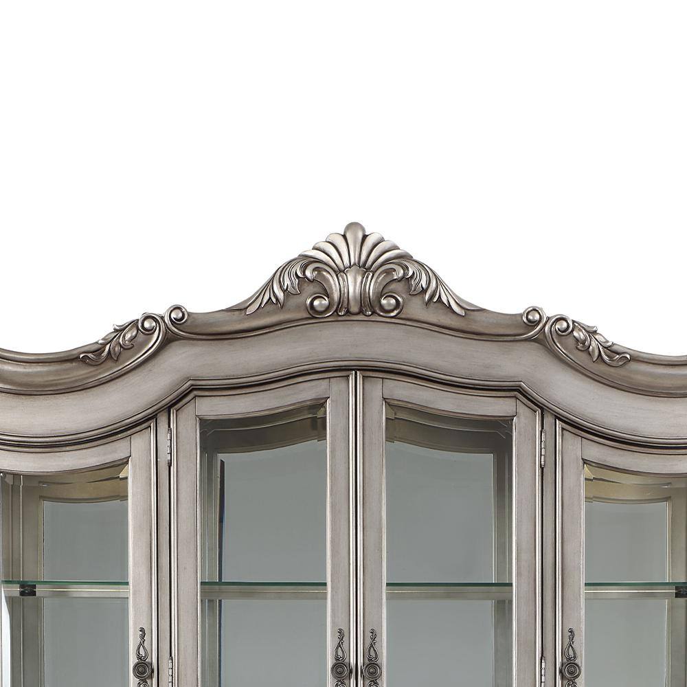 Ariadne 92" Antique Platinum China Cabinet with Glass Shelves