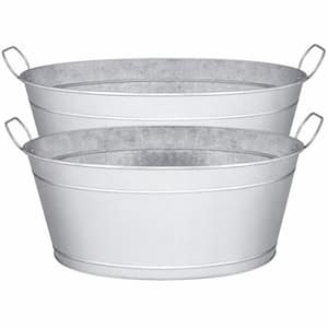 2-Pack Large 6 gal. Galvanized Steel Beverage Tub, Metal Drink Bucket Ice Bath for Party Patio Home, 20 x 14 x 9 in.