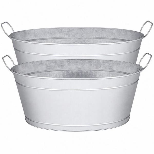 2-Pack Large 6 gal. Galvanized Steel Beverage Tub, Metal Drink Bucket Ice Bath for Party Patio Home, 20 x 14 x 9 in.