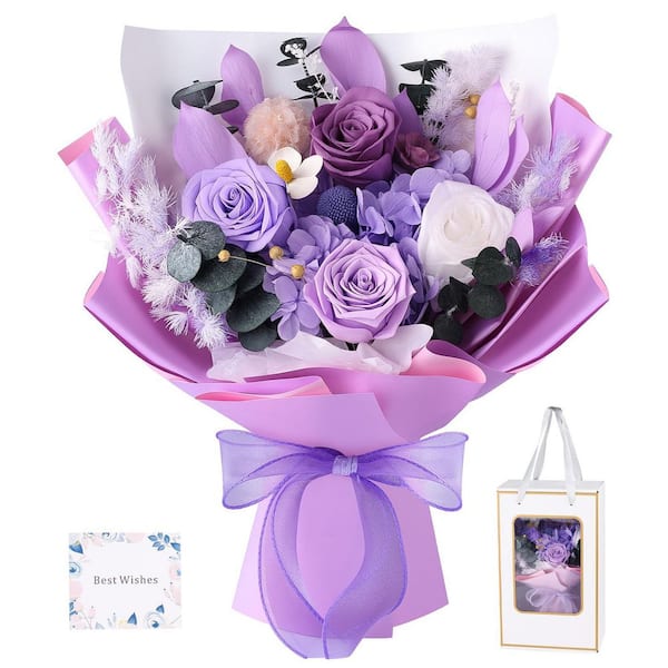 Dracelo 12.59 in. Purple Artificial Preserved Rose Bouquet