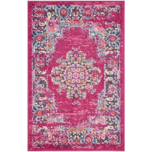 Nourison Passion Fuchsia doormat 2 ft. x 3 ft. Bordered Transitional Kitchen Area Rug