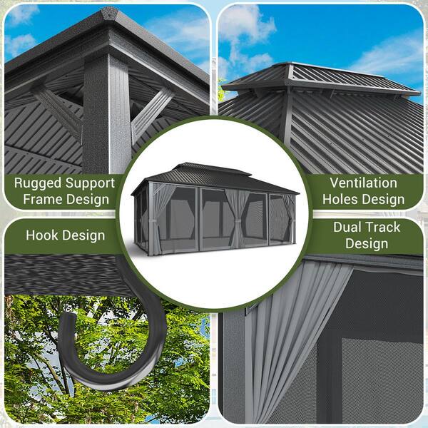 VIWAT 12 ft. x 20 ft. Hardtop Gazebo with Aluminum Frame
