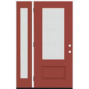 Legacy 51 in. x 80 in. 3/4 Lite Rain Glass RHOS Primed Morocco Red Finish Fiberglass Prehung Front Door with 12 in. SL