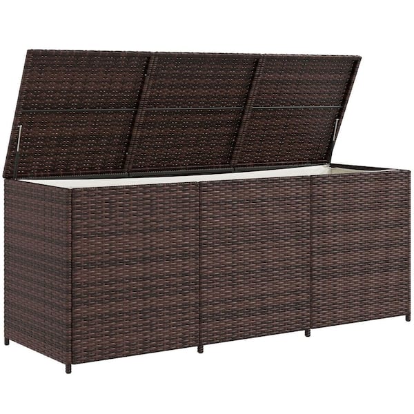 175 Gal. PE Rattan Wicker Deck Box : Outdoor Storage Box with Pneumatic Bar Lift-Perfect for Patio Cushions & Pool Toys