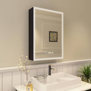 20 in. W x 28 in. H Black Rectangular Anti-fog Aluminum RGB LED Light Surface Mount Medicine Cabinet with Mirror