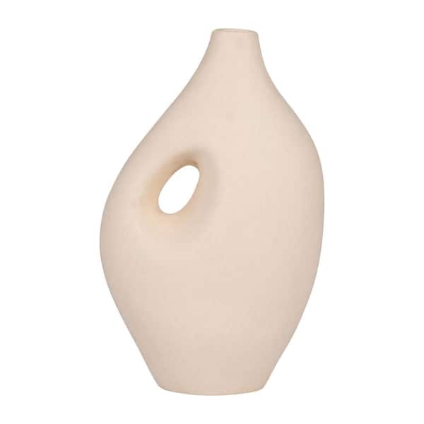 Liv & Skye 12 in. Ivory Stoneware Geometric Nomadic Handle Decorative Vase