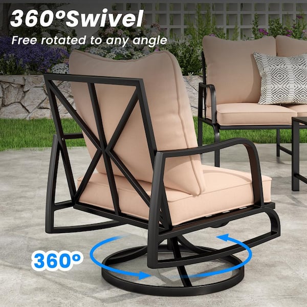 JPJPUU Black 360° Round Swivel Chair Accent Sofa Chair with Khaki