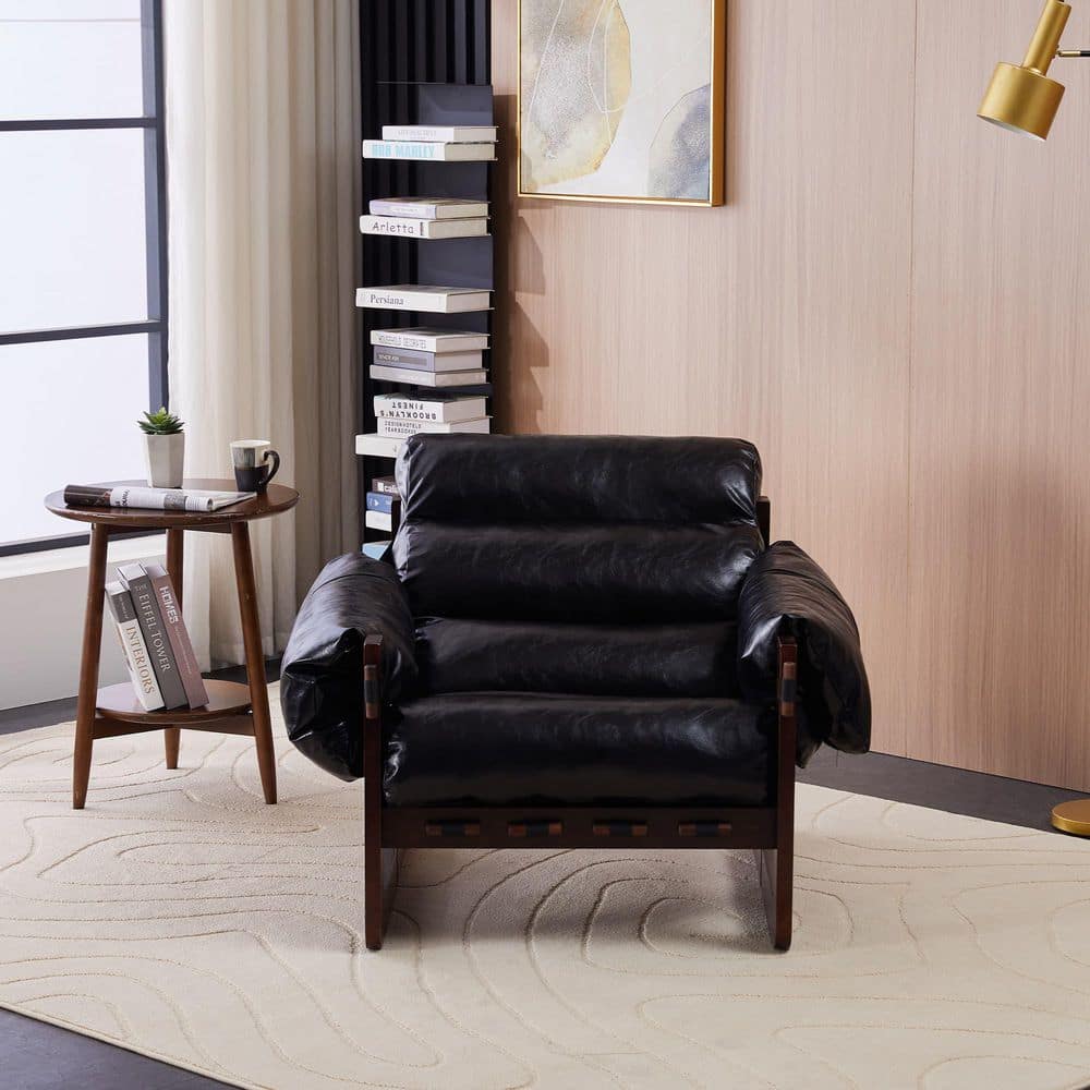 Vintage Black Oil Waxed Leather Accent Chair with Removable Armrests, (Set of 1) price history on PriceWatchPro