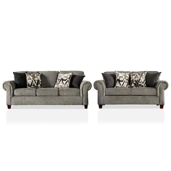 Furniture of America Santago 2-Piece Graphite Sofa Set