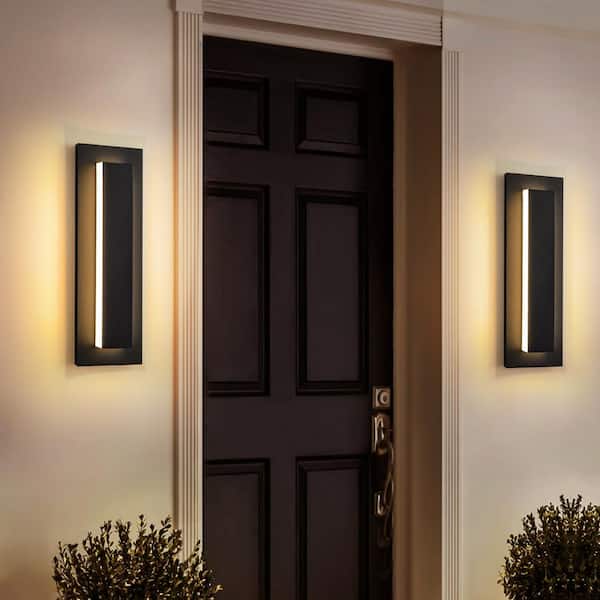 Agnes 14.96 in. Matte Black Sleek Rectangular Waterproof 3000K Integrated LED Cylinder Outdoor Wall Sconce