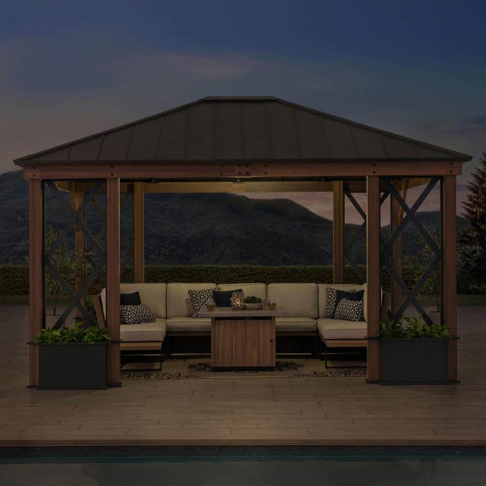 13 ft. x 15 ft. Black Steel Roof Gazebo with Aluminum Frame and Planters