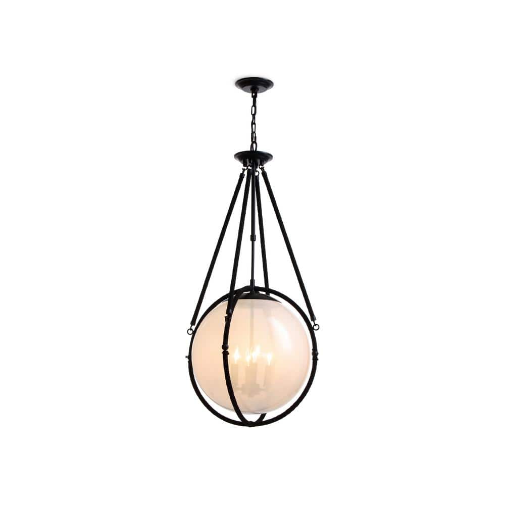 Voyager 4-Light Matte Black Pendant Light with Rope Detailing–Modern Hanging Light with Smoked Glass Shade price history on PriceWatchPro