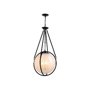 Voyager 4-Light Matte Black Pendant Light with Rope Detailing–Modern Hanging Light with Smoked Glass Shade