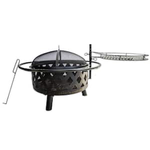 30 in. Roadhouse Steel Deep Bowl Fire Pit with Swivel Height Adjustable Cooking Grid