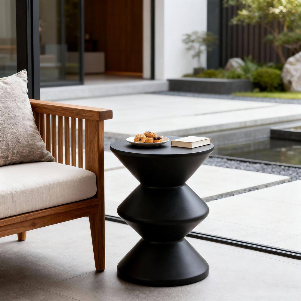 Beauden 13.75 in. Black Short Round Concrete End Table - thumbnail 9