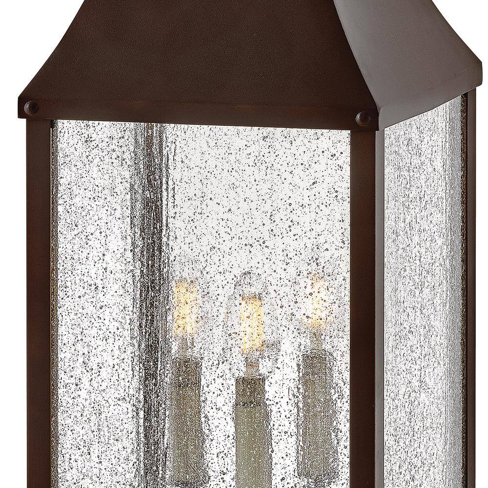 Blackened Copper LED Outdoor Pier Mount Lantern with Seeded Glass