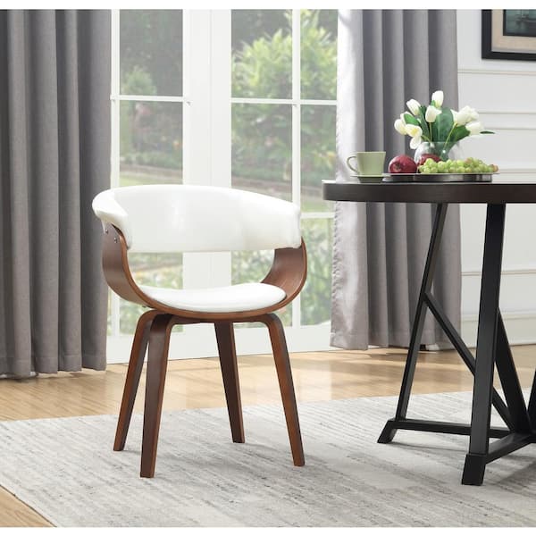 Wood and White Faux Leather Mid-Century 18- in. Seat Height Dining Chair