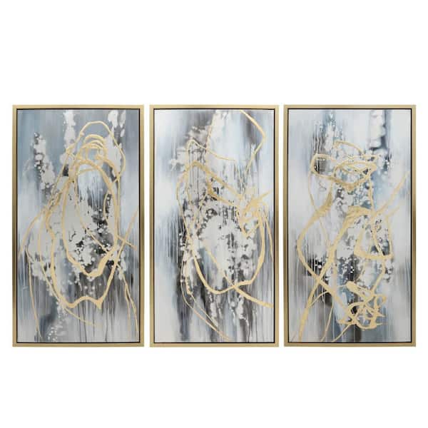 Liv & Skye 3-Piece Gold Framed Abstract Art Print 41.6 in. x 21.6 in.