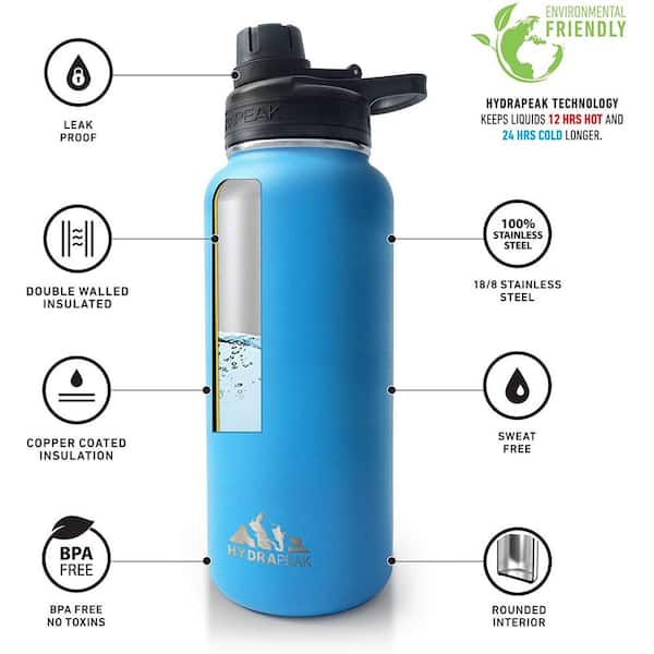 Hydraflow Hybrid - Triple Wall Vacuum Insulated Water Bottle with Dual Lid  (34oz, Powder White) Stainless Steel Metal Thermos, Reusable Leak Proof