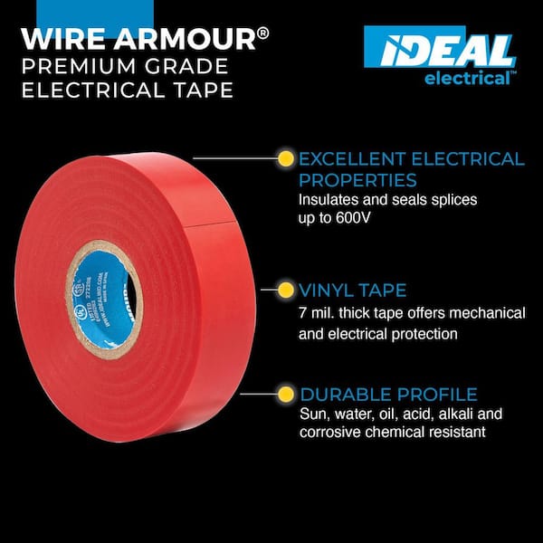 Wire Armour 3/4 in. x 66 ft. Premium Vinyl Tape, Red (10-Pack)