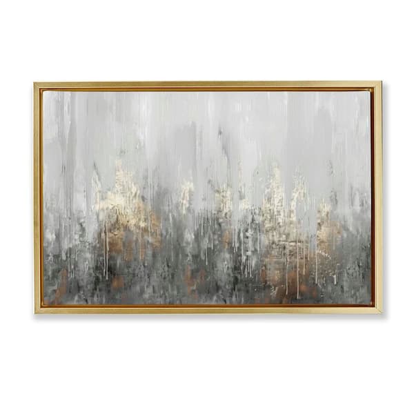 Stupell Industries Grey Silver Abstract Drip by LSR Design Studio Gold Floater Frame Abstract Graphic Art Print 21 in. x 31 in.