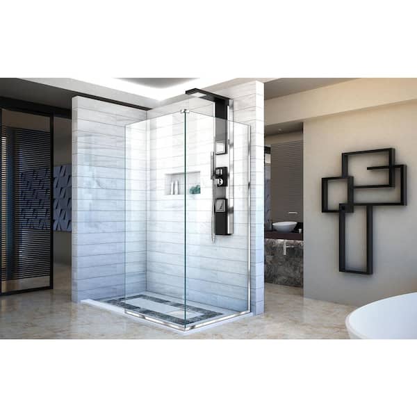Linea 30 in. x 34 in. x 72 in. Semi-Frameless Corner Fixed Shower Screen in Chrome
