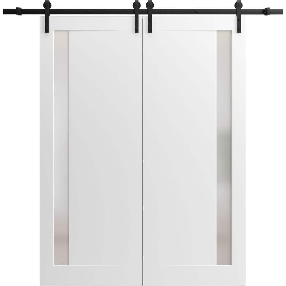 Assemble Required 28 in. x 80 in. 2-Panel Frosted Glass Painted White Solid Wood Sliding Barn Door with Hardware Kit price history on PriceWatchPro