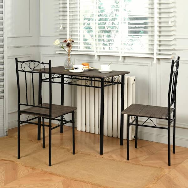Homy Casa Norseman Brown 3-Piece Dining Set with Rectangle Dining Table and Wood Seat Dining Chairs