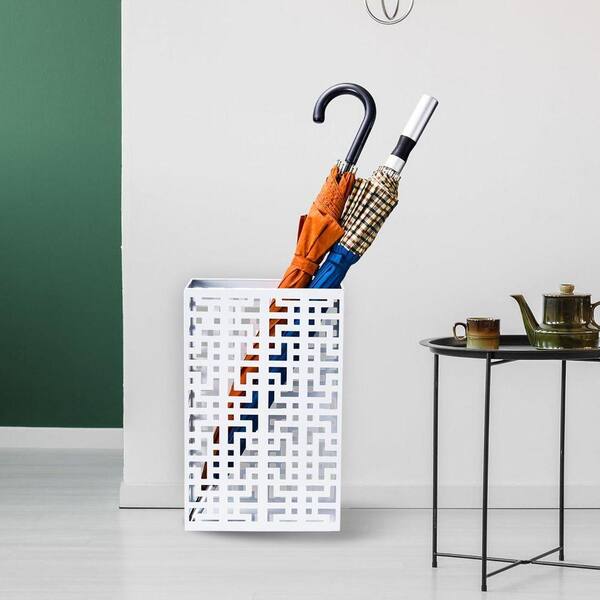 Square Metal White Freestanding Umbrella Stand with Compact Space