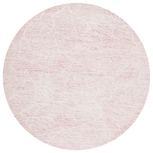 Metro Pink/Ivory 4 ft. x 4 ft. Solid Color Abstract Round Area Rug