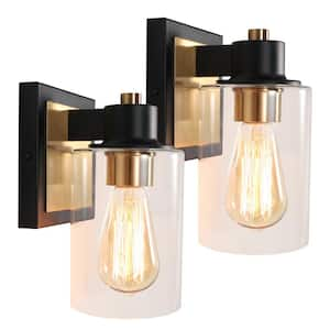 5.12 in. 1-Light Matte Black Vanity Light with Modern Gold Metal Accent - 2-Pack