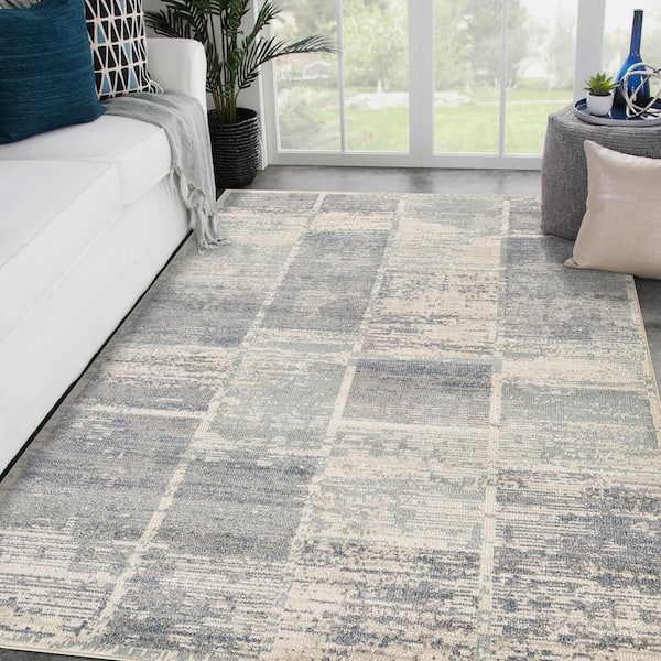 Jordan 5 x 8 Light Blue Geometric Pattern Area Rug for High Traffic Living Room Dining Room Bedroom