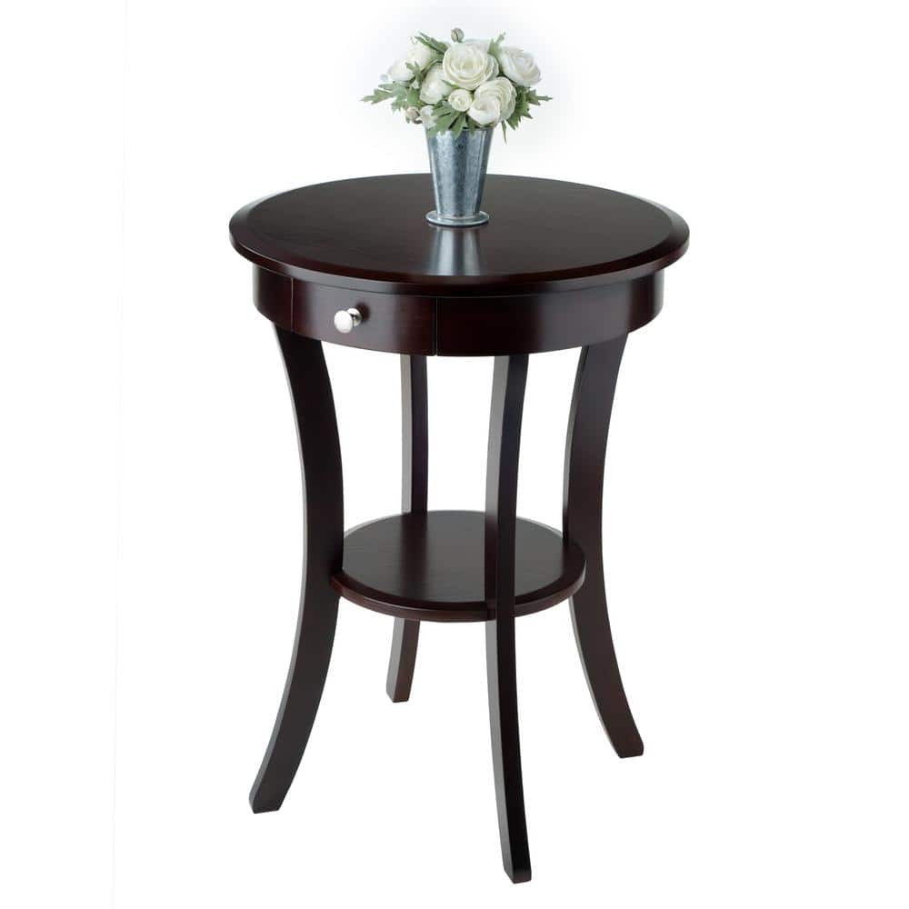 Sasha Transitional Round Wood Accent Table with Storage - Cappuccino