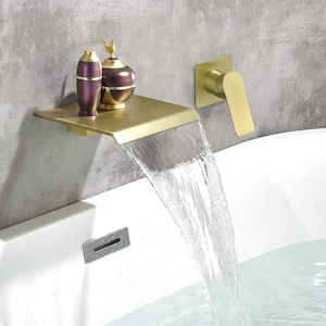 Dowell 1 Handle Wall Mounted Faucet with Solid Brass Valve and Spot Resistant in Brushed Gold, 4 GPM Waterfall Flow